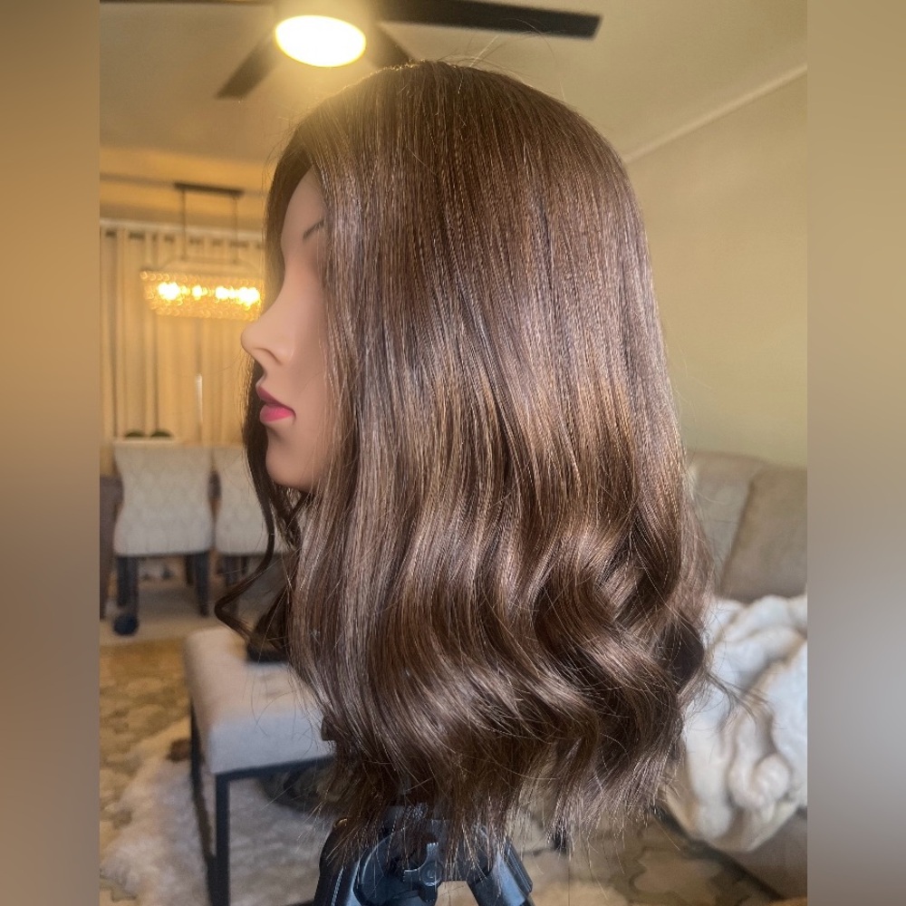 HUMAN HAIR TOPPER Perfect! Hidden Crown Remy hair! Warm Golden Brown Topper